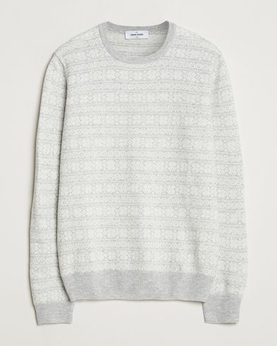 Gran Sasso Wool/Cashmere Fairisle Sweater Light Grey Melange – Grå