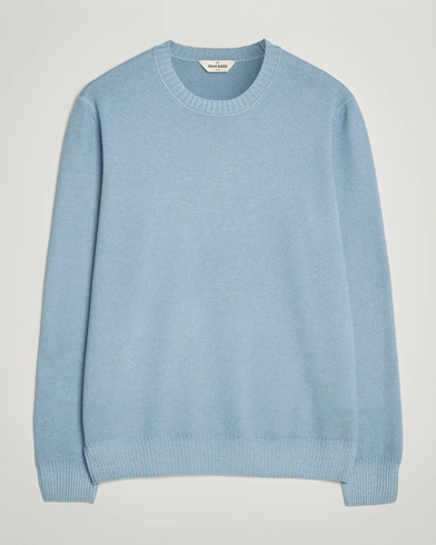Gran Sasso Wool/Cashmere Washed Crew Neck Blue Melange – Blå