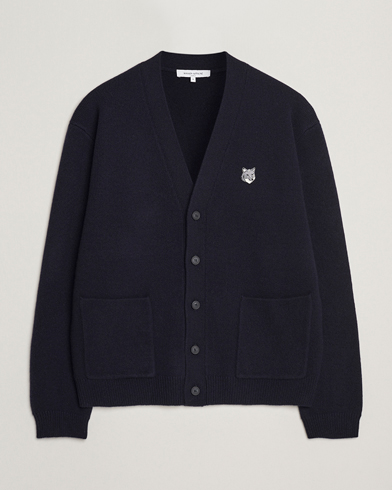 Maison Kitsuné Grey Fox Head Milano Lambswool Cardigan Classic Navy – Blå
