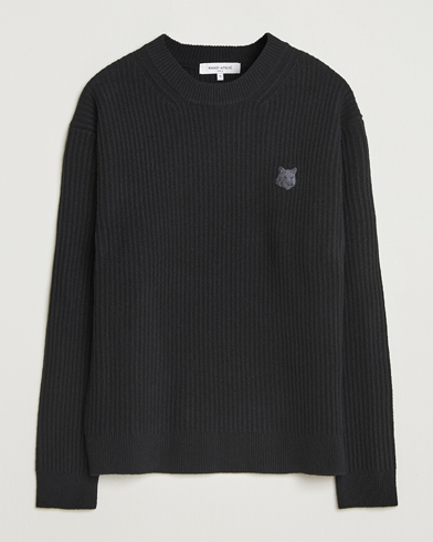Maison Kitsuné Tonal Fox Head Wool Ribbed Sweater Black – Sort