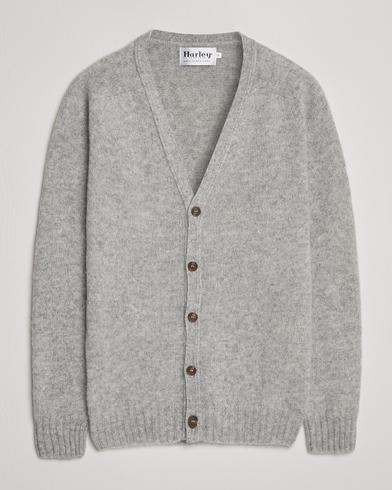 Harley Of Scotland Brushed Supersoft Lambswool Cardigan Silver – Grå