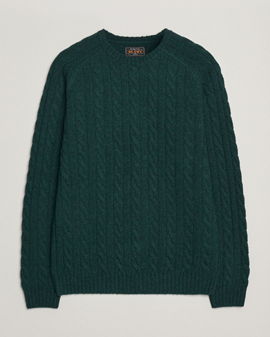 BEAMS PLUS Cable Crew Neck Sweater Bottle Green – Grøn
