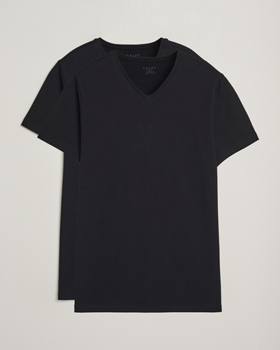 Falke 2-Pack Cotton V-Neck T-Shirt Black – Sort