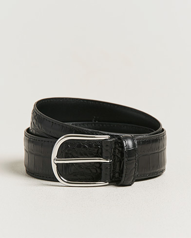 Anderson's Embossed 3,5cm Leather Belt Black – Sort