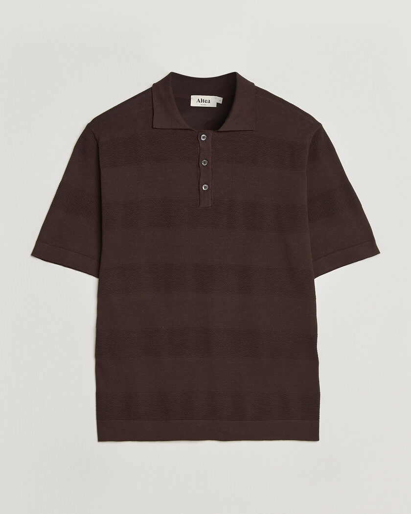 Altea Block Stripe Knitted Polo Dark Brown – Brun