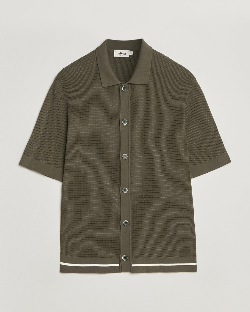 Altea Bamboo Stitch Knitted Camp Shirt Dark Green – Grøn