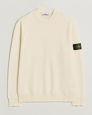 Stone Island Ribbed Soft Organic Cotton Crewneck Ivory – Hvid