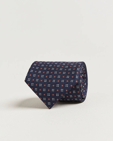 E. Marinella 3-Fold Printed Silk Tie Navy – Blå