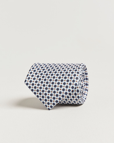 E. Marinella 3-Fold Printed Silk Tie Blue/White – Hvid