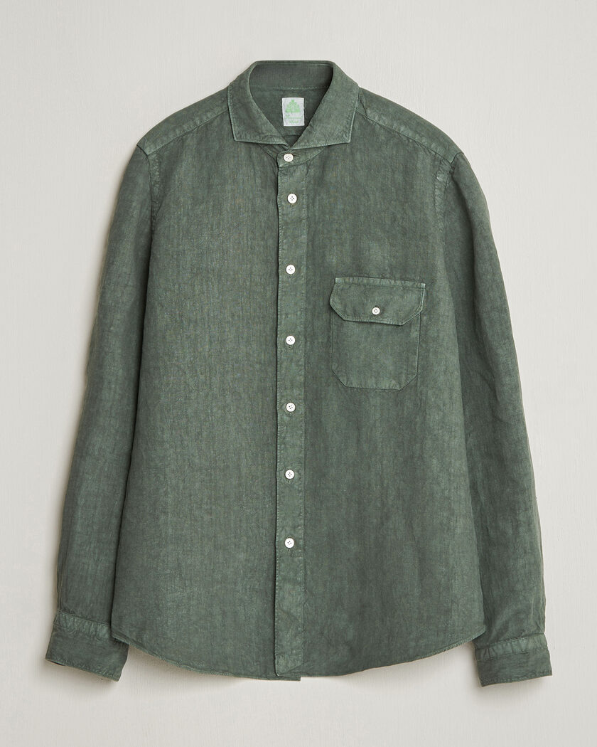Finamore Napoli Salina Garment Dyed Linen Overshirt Dark Green – Grøn