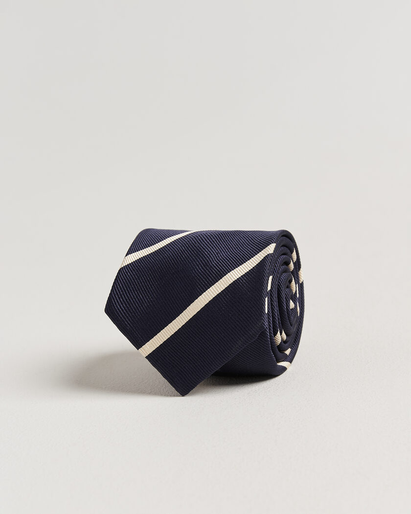 Finamore Napoli Regimental Stripe Silk Tie Navy/White – Blå