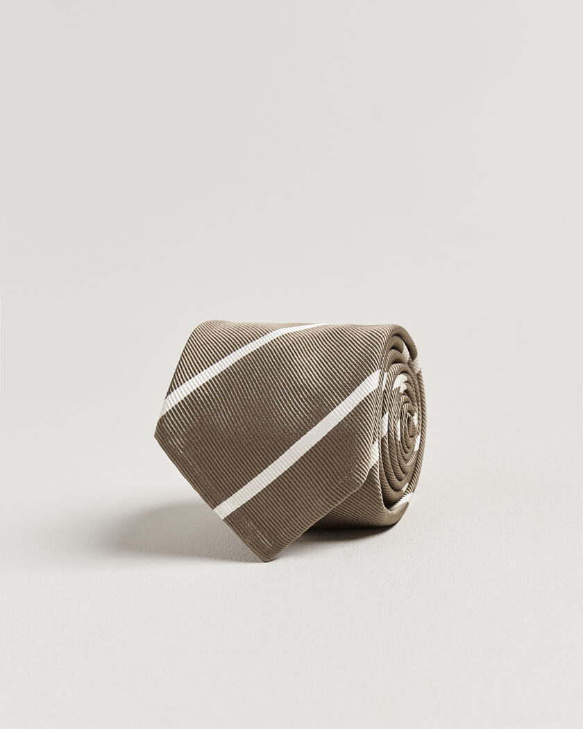 Finamore Napoli Regimental Stripe Silk Tie Olive/White – Grøn