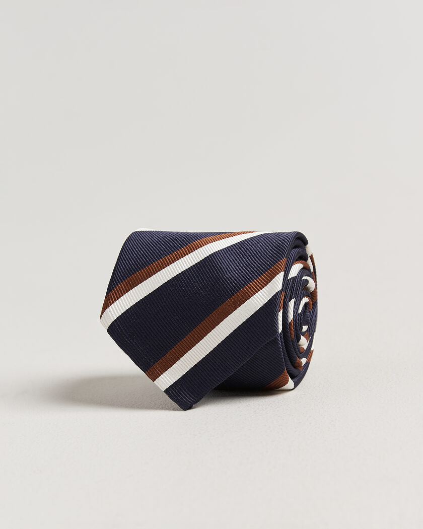 Finamore Napoli Regimental Stripe Silk Tie Navy/Brown – Blå