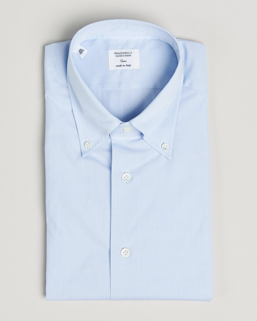 Mazzarelli Soft Cotton Button Down Shirt Light Blue – Blå