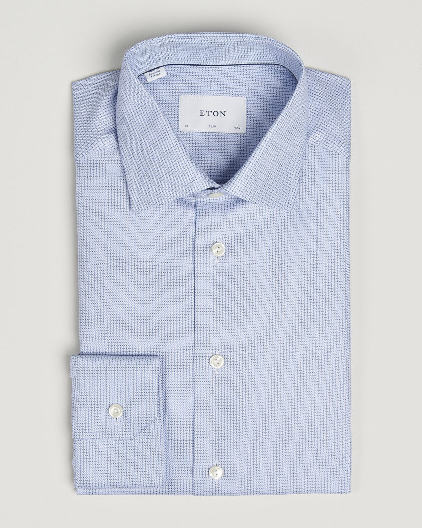 Eton Slim Fit Signature Twill Structured Shirt Mid Blue – Blå