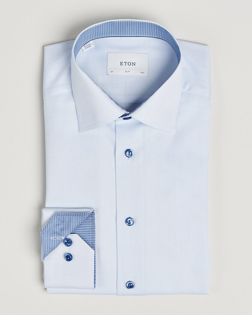 Eton Slim Fit Signature Twill Contrast Shirt Light Blue – Blå