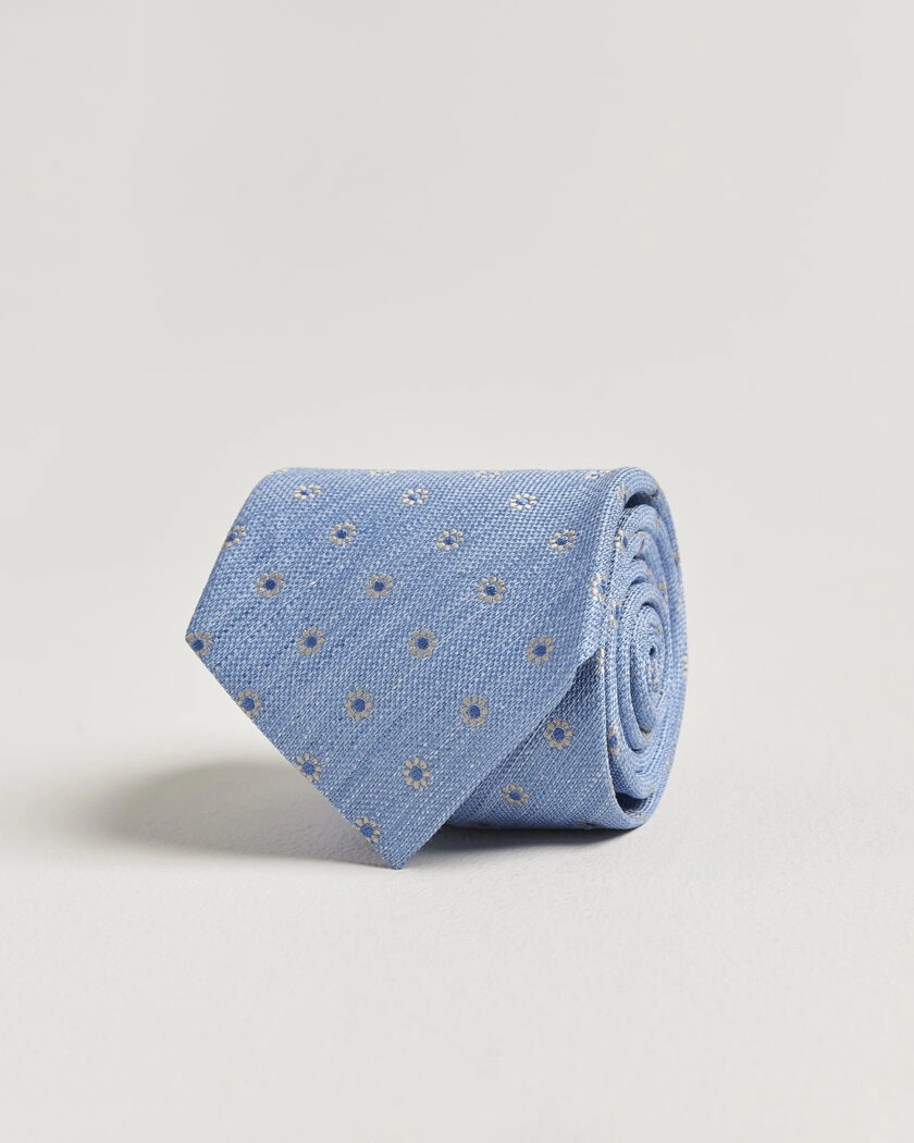 Eton Floral Linen Silk Tie Light Blue – Blå