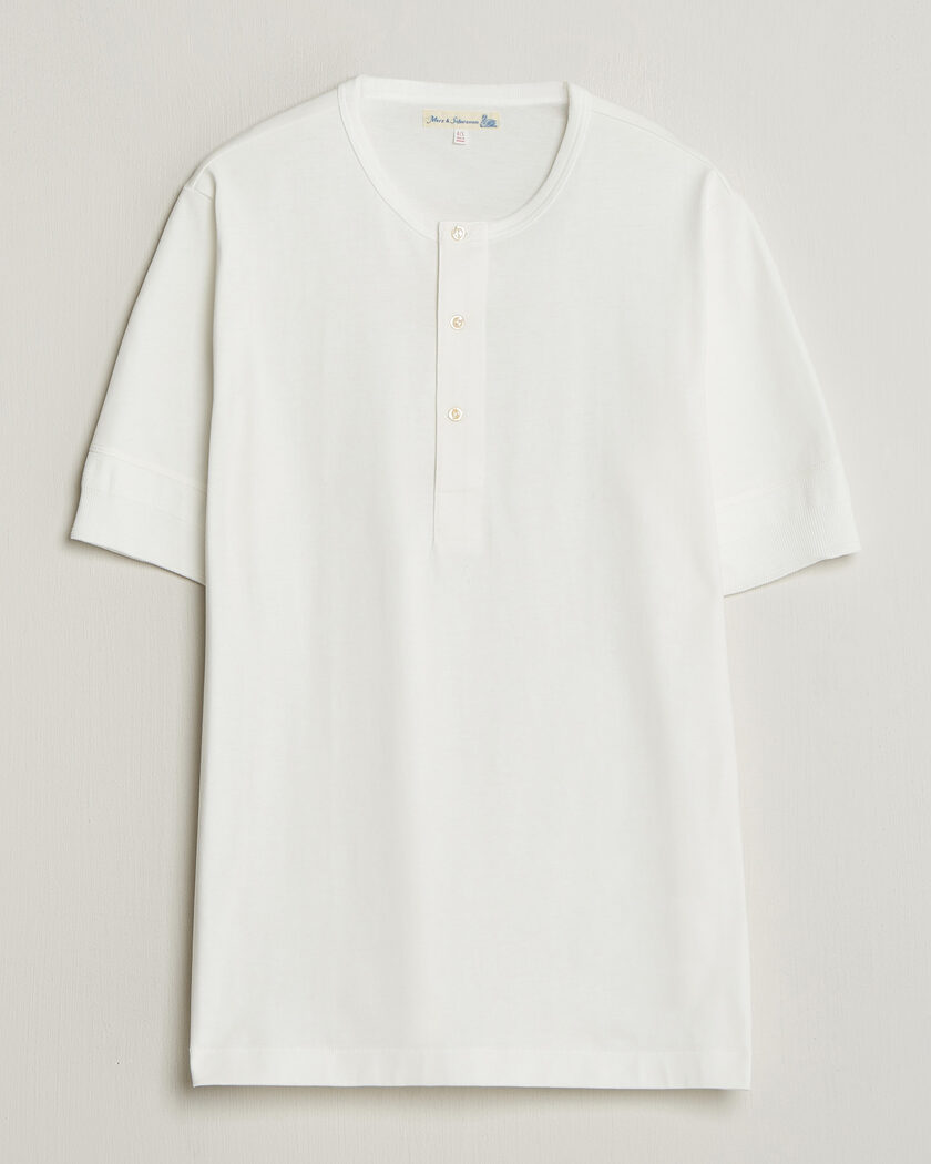 Merz b. Schwanen Classic Organic Cotton Short Sleeve Henley White – Hvid