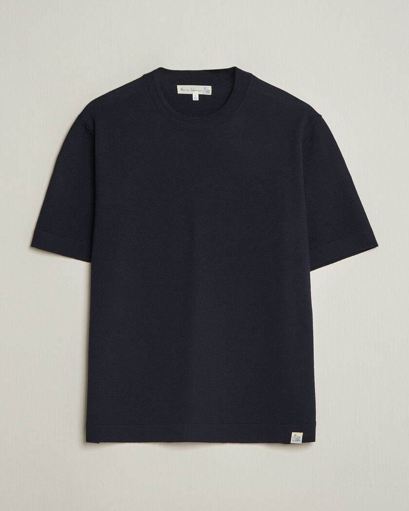 Merz b. Schwanen Relaxed Fit Merino Knitted T-Shirt Dark Navy – Blå