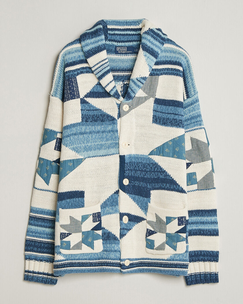 Polo Ralph Lauren Cotton Linen Cardigan Cream Blue Combo – Blå