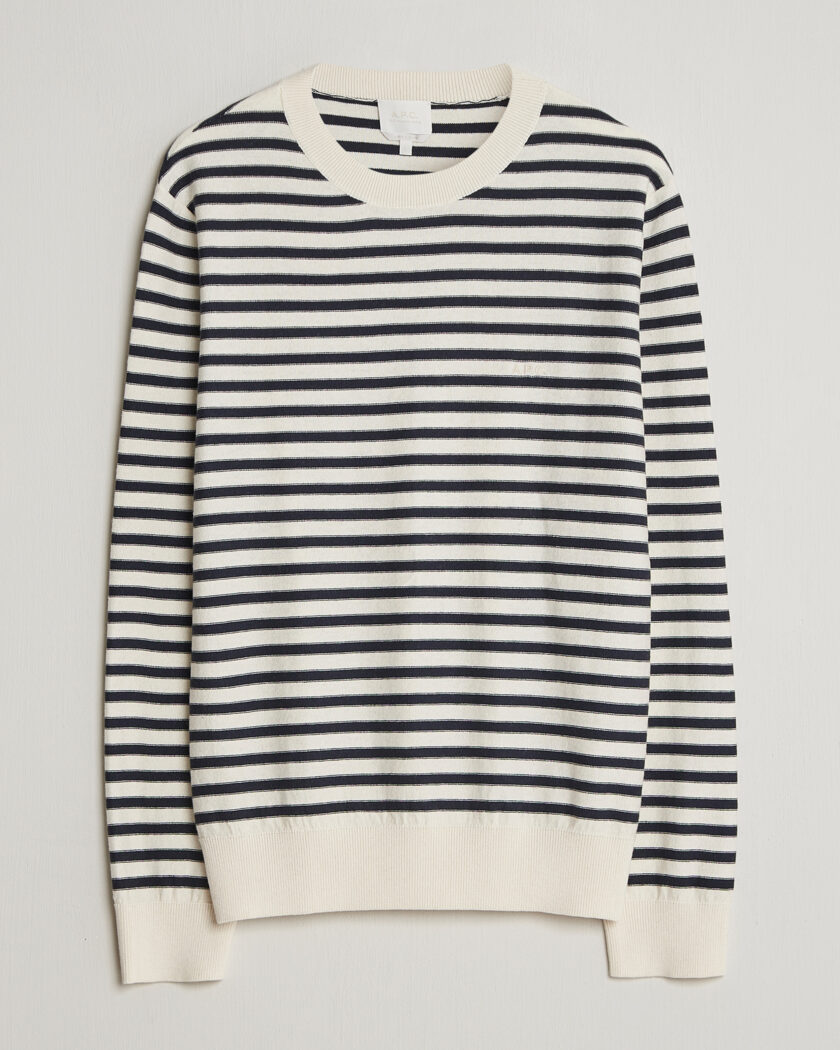 A.P.C. Paul Striped Knitted Sweater Ecru/Dark Navy – Blå
