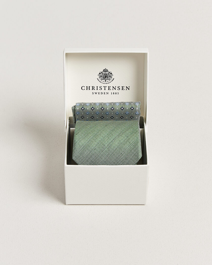 Amanda Christensen Box Set Printed Silk 8cm Tie With Pocket Square Green – Grøn