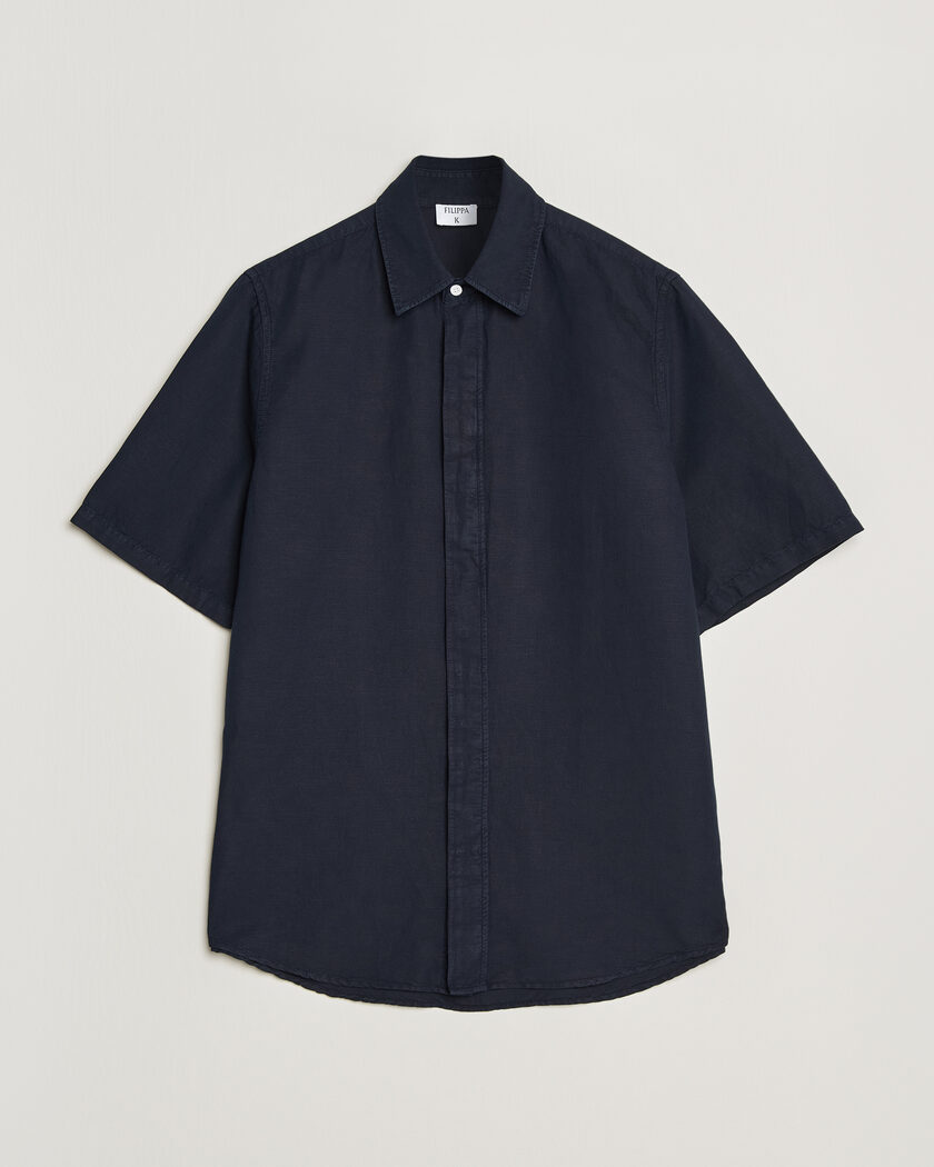 Filippa K Cotton/Linen Short Sleeve Shirt Navy – Blå
