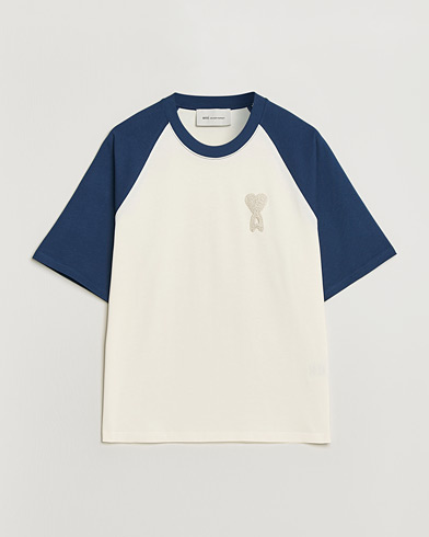 AMI Knitted Heart Logo T-Shirt Creme/Navy – Blå