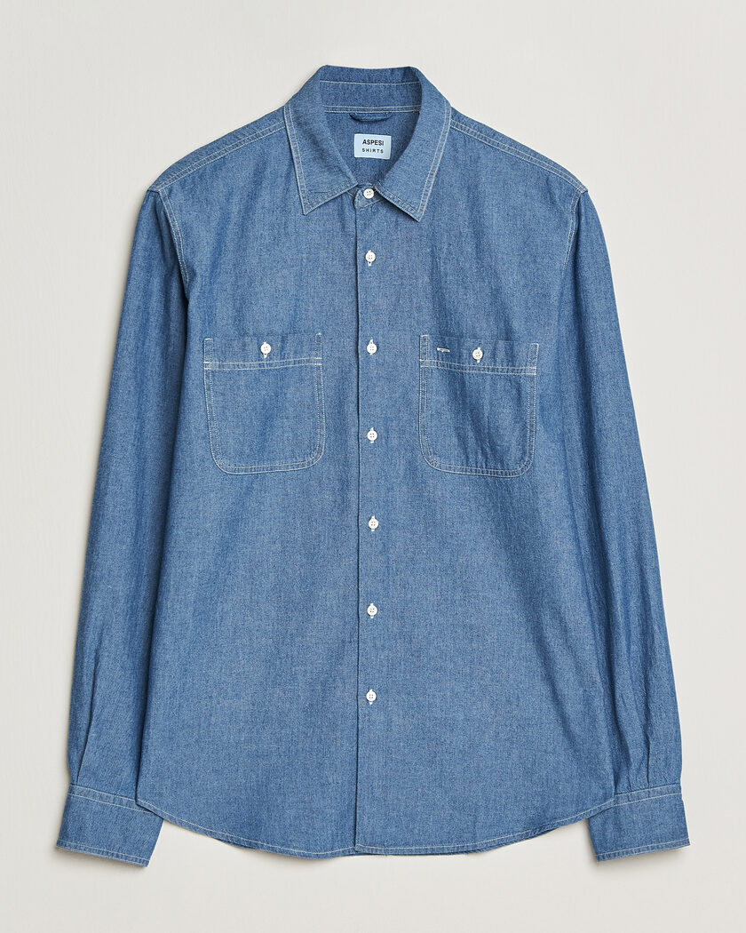 Aspesi Chambray Work Shirt Medium Blue – Blå