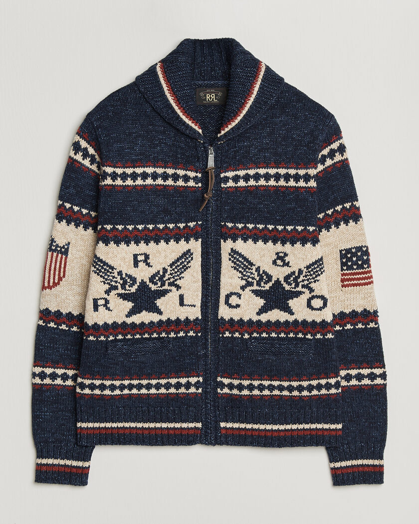 RRL Jacquard Shawl Cardigan Indigo – Blå