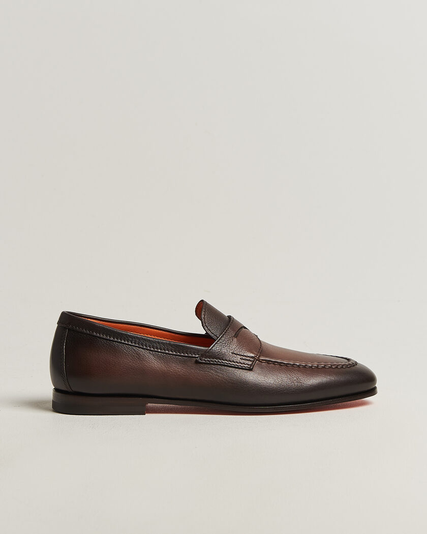 Santoni Penny Loafers Dark Brown Calf – Brun