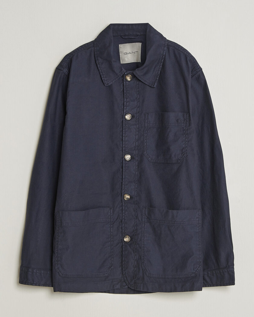 GANT Regular Fit Cotton/Linen Overshirt Evening Blue – Blå
