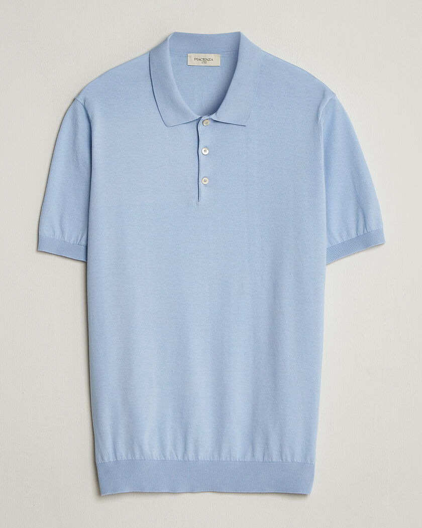 Piacenza Cashmere Short Sleeve Knitted Polo Light Blue – Blå
