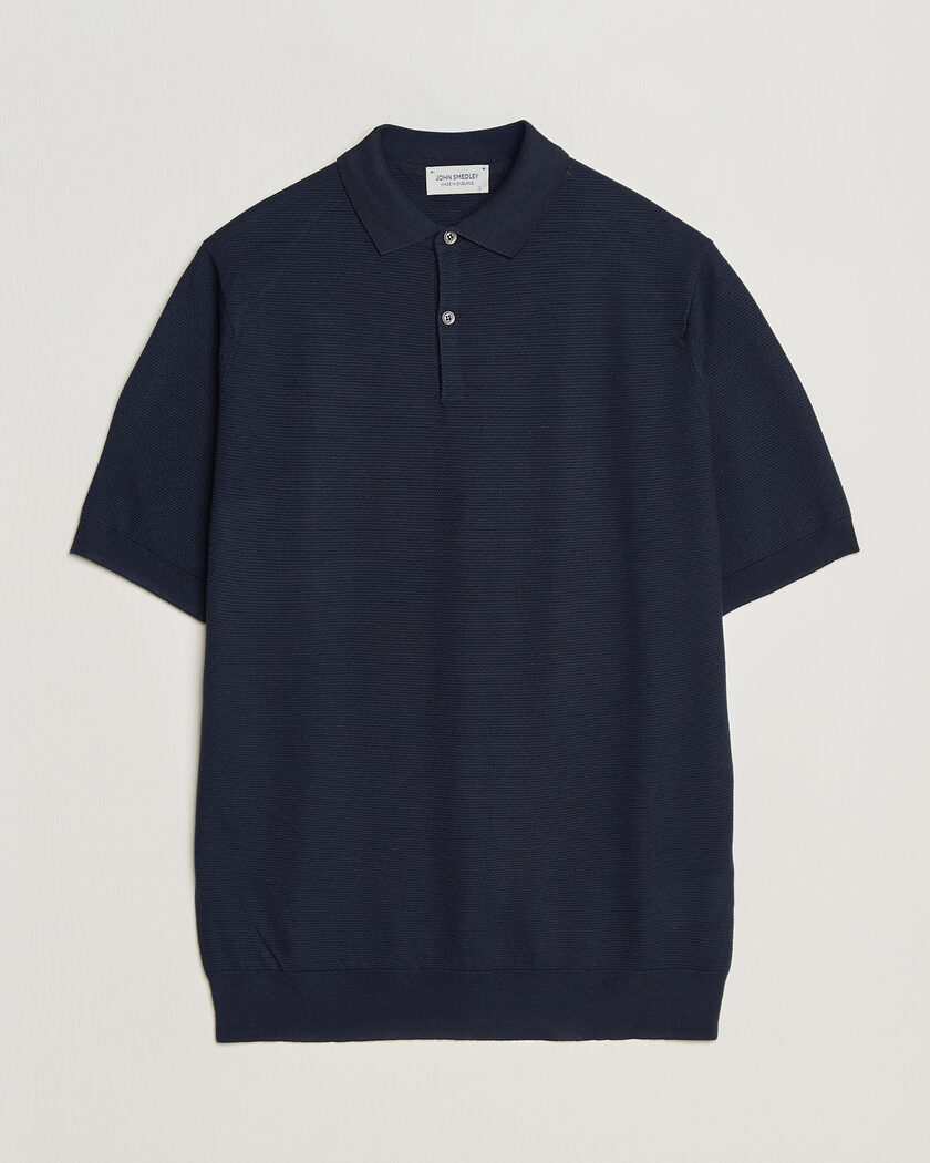 John Smedley 14 Singular Knitted Textured Polo Midnight – Blå