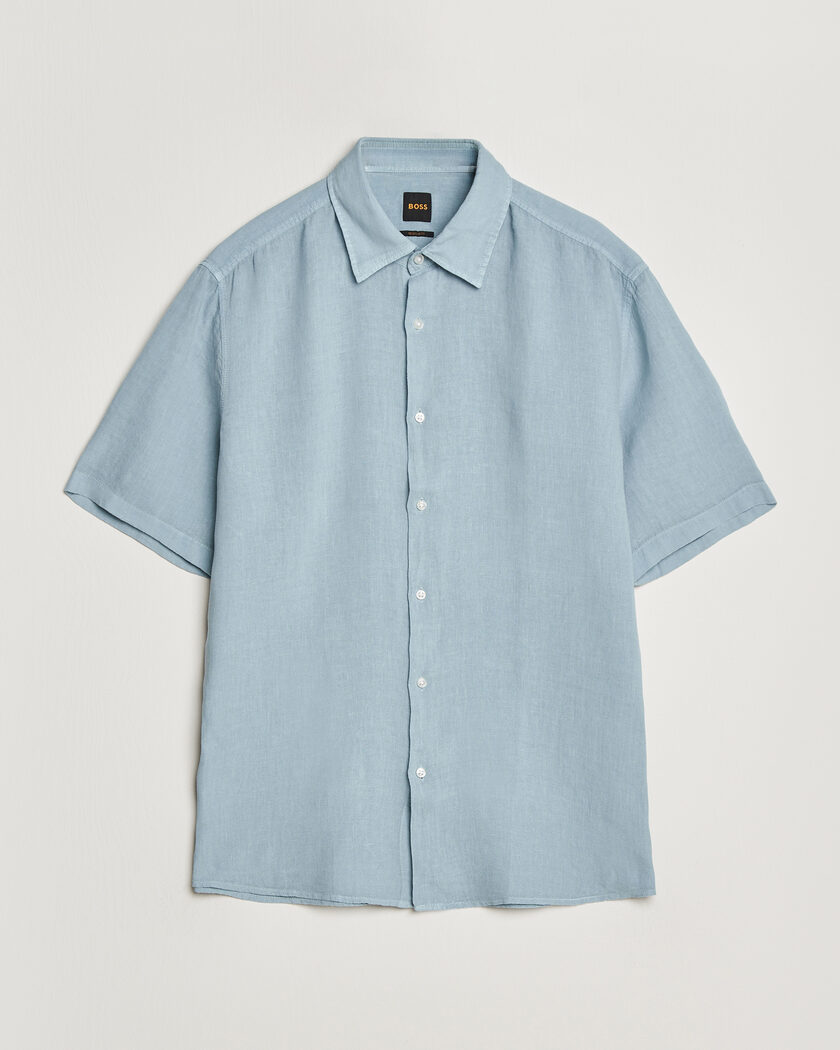 BOSS ORANGE Rash Linen Short Sleeve Shirt Light Blue – Blå