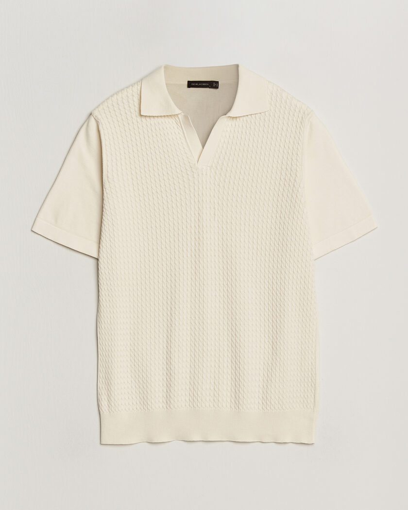 Oscar Jacobson Alf Structured Cotton Polo Off White – Hvid