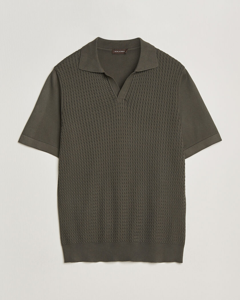 Oscar Jacobson Alf Structured Cotton Polo Green – Grøn