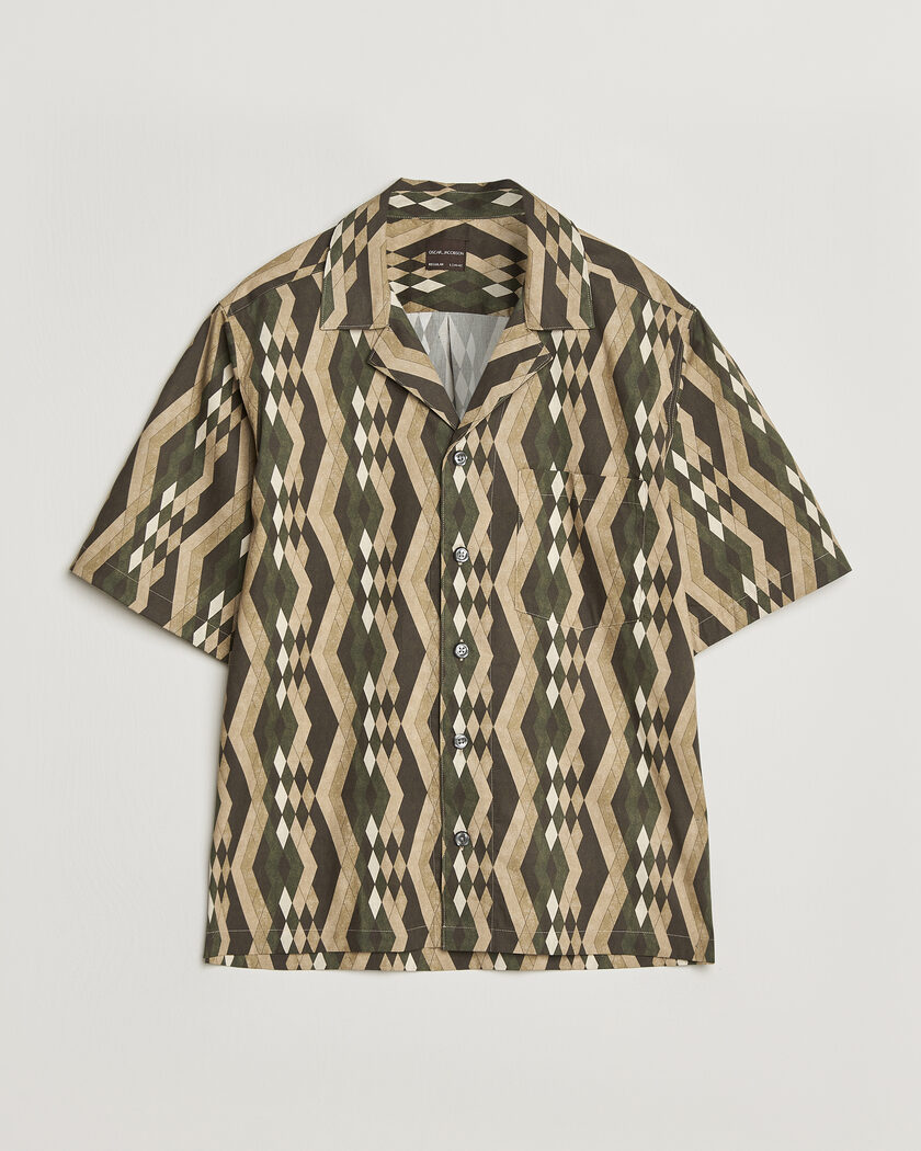 Oscar Jacobson Reg Fit Cuban Printed Short Sleeve Shirt Olive – Grøn