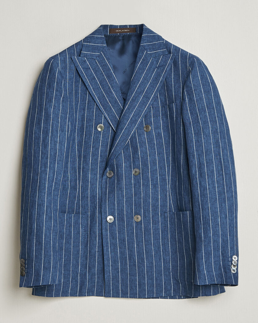 Oscar Jacobson Farrys Patch Striped Linen Blazer Blue – Blå