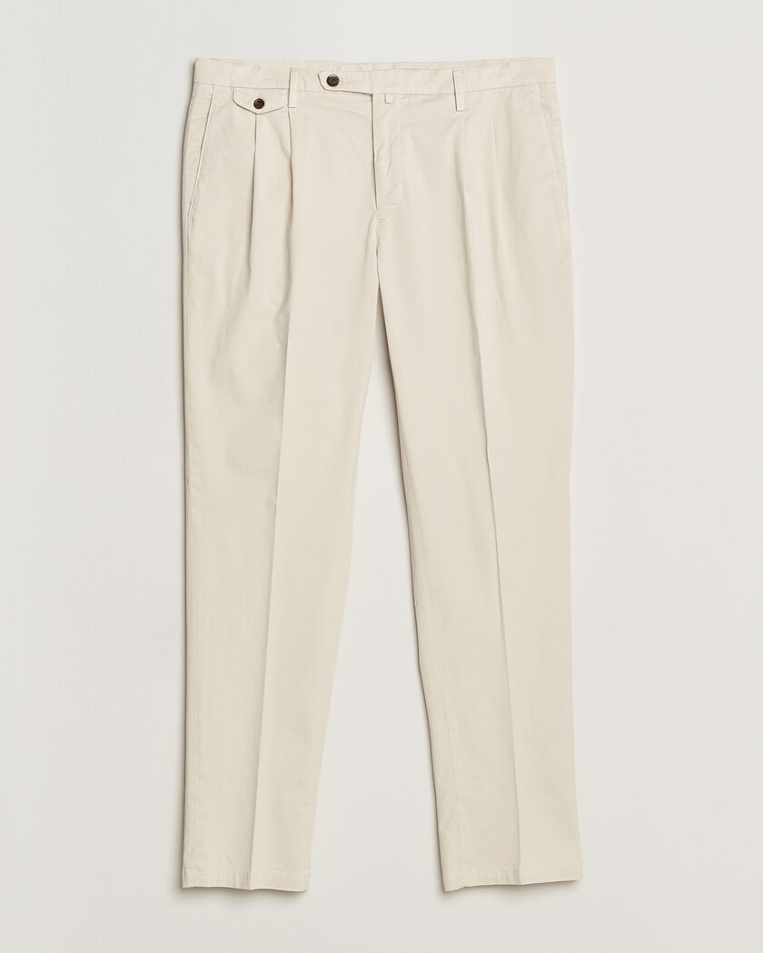 Briglia 1949 Easy Fit Pleated Cotton Stretch Chino Cream – Hvid