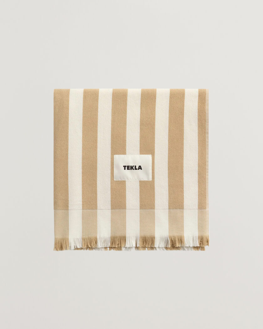 Tekla Organic Terry Beach Towel Almond Stripes – Flerfarvet