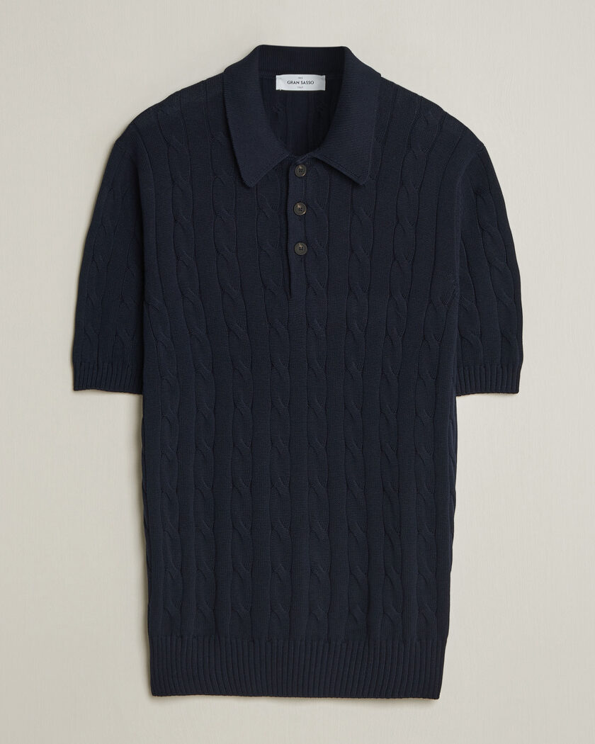 Gran Sasso Cotton Cable Knitted Polo Navy – Blå