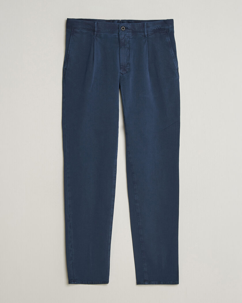 Incotex Tapered Fit Pleated Linen Slacks Navy – Blå