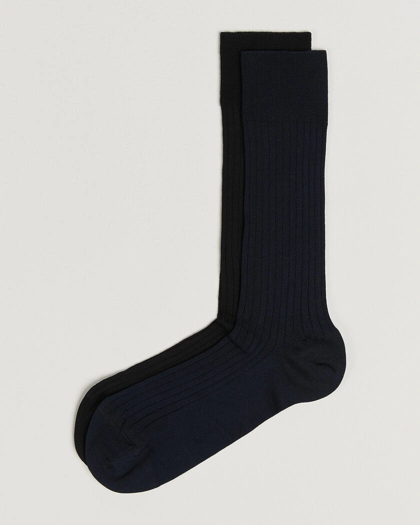 Myrqvist 2-Pack Axel Ribbed Cotton Sock Black/Navy – Flerfarvet