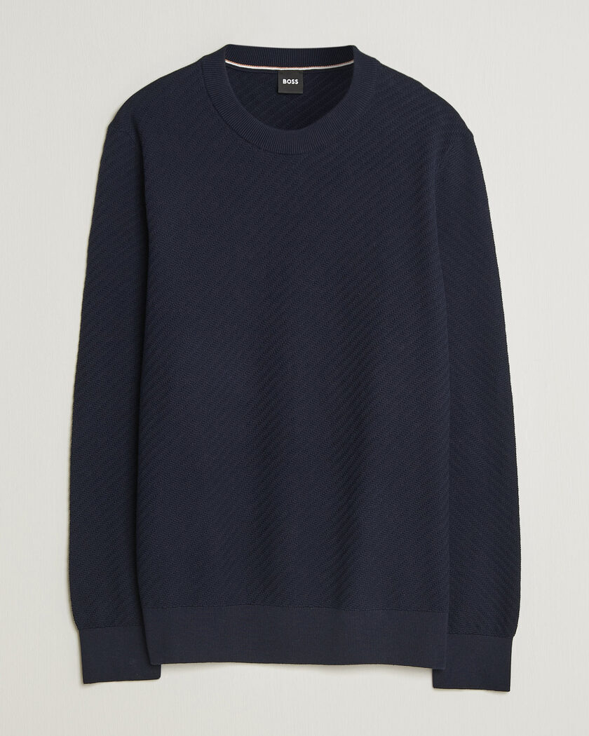 BOSS BLACK Lofranco Structured Knitted Sweater Dark Blue – Blå
