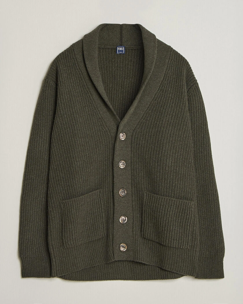 Fedeli Wool/Cashmere Shawl Cardigan Forest Green – Grøn