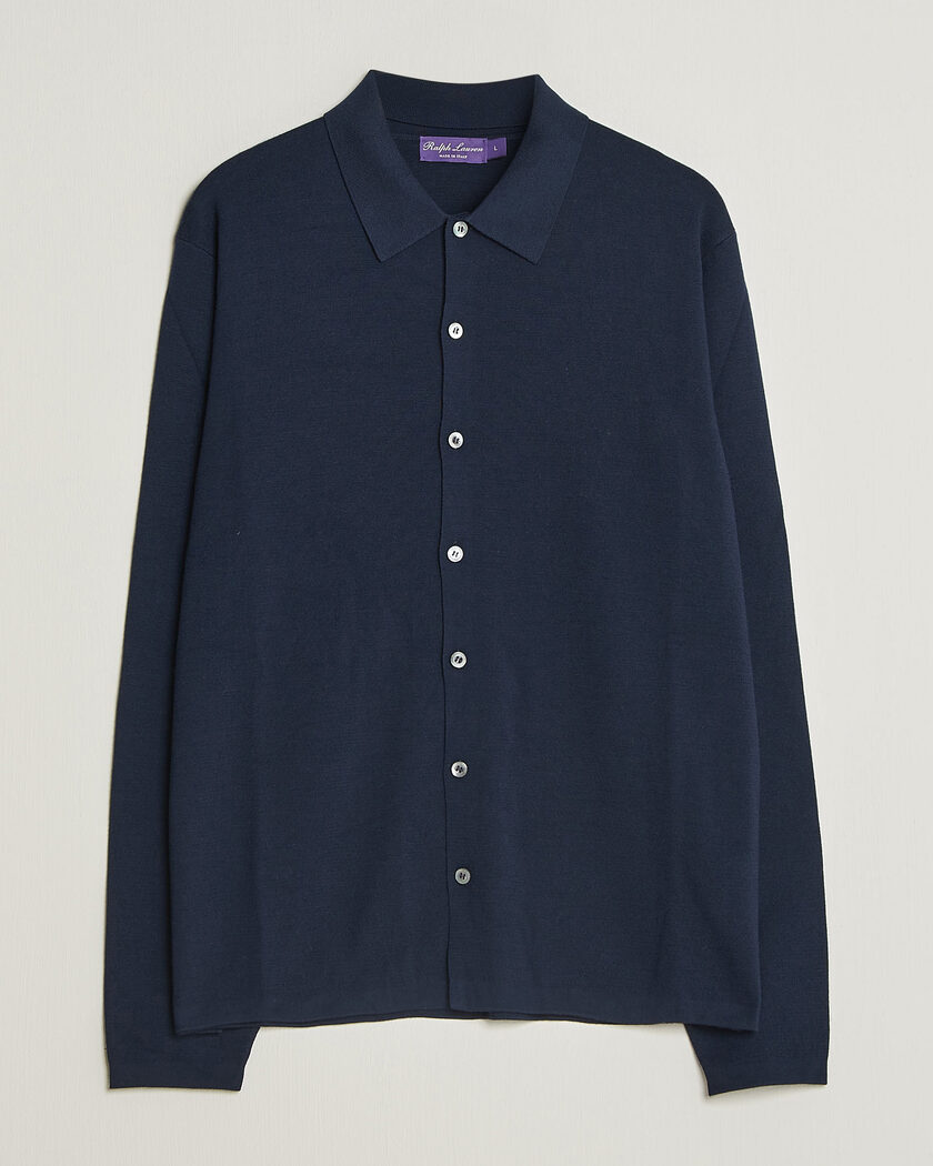 Ralph Lauren Purple Label Milano Stich Cardigan Racing Navy – Blå