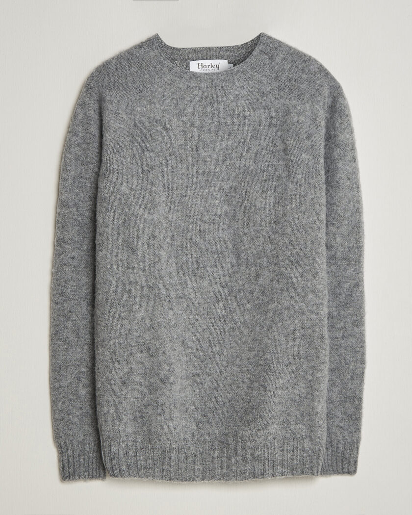 Harley Of Scotland Brushed Supersoft Lambswool Crewneck Mid Grey – Grå
