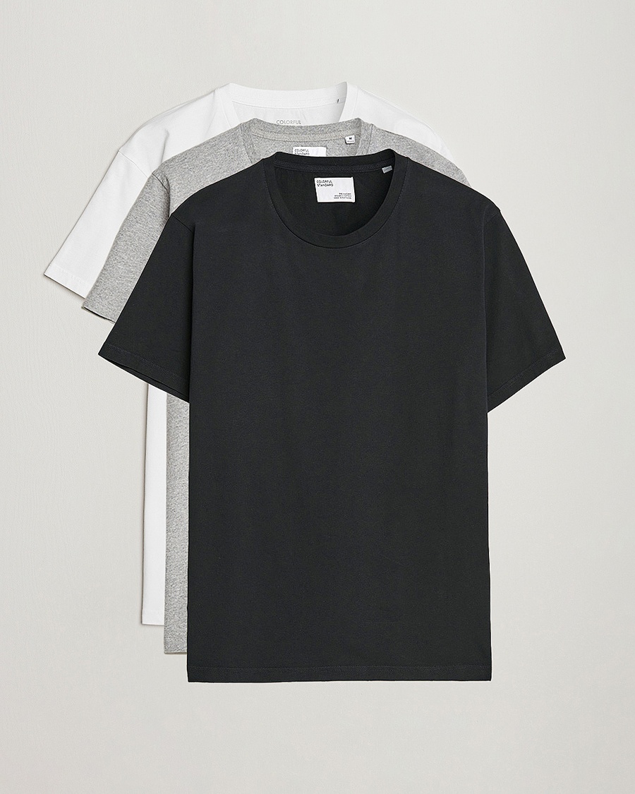 Herre | Contemporary Creators | Colorful Standard | 3-Pack Classic Organic T-Shirt Optical White/Heather Grey/Deep Black