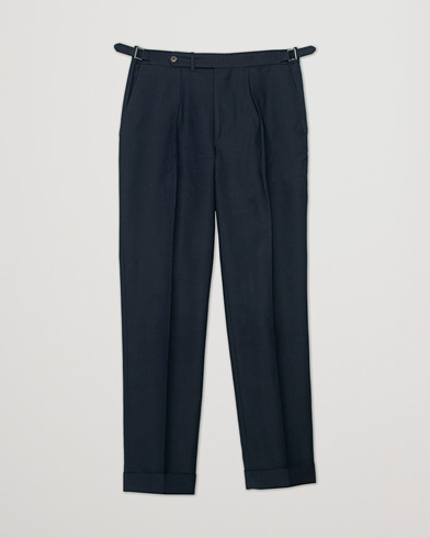 Berg&Berg Arnold Pleated Side Adjuster Wool Trousers Navy 48